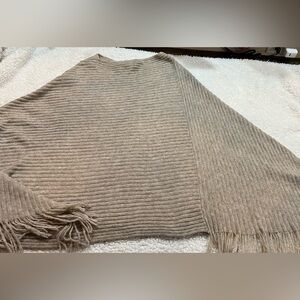 Women’s PONCHO | Tan Color | Soft Knit Fabric with Fringe | by Soft Surroundings